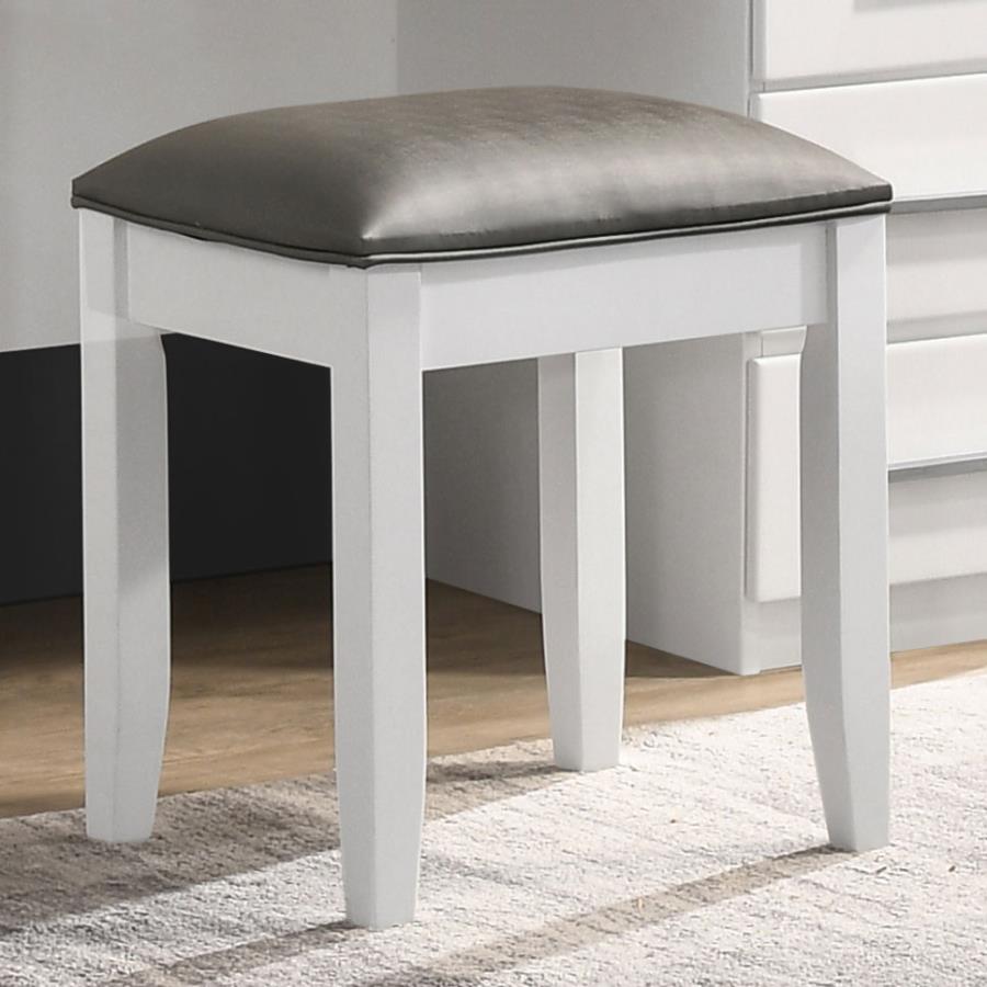 Felicity Upholstered Vanity Stool Metallic and Glossy White | White | White High Gloss | 203507STL