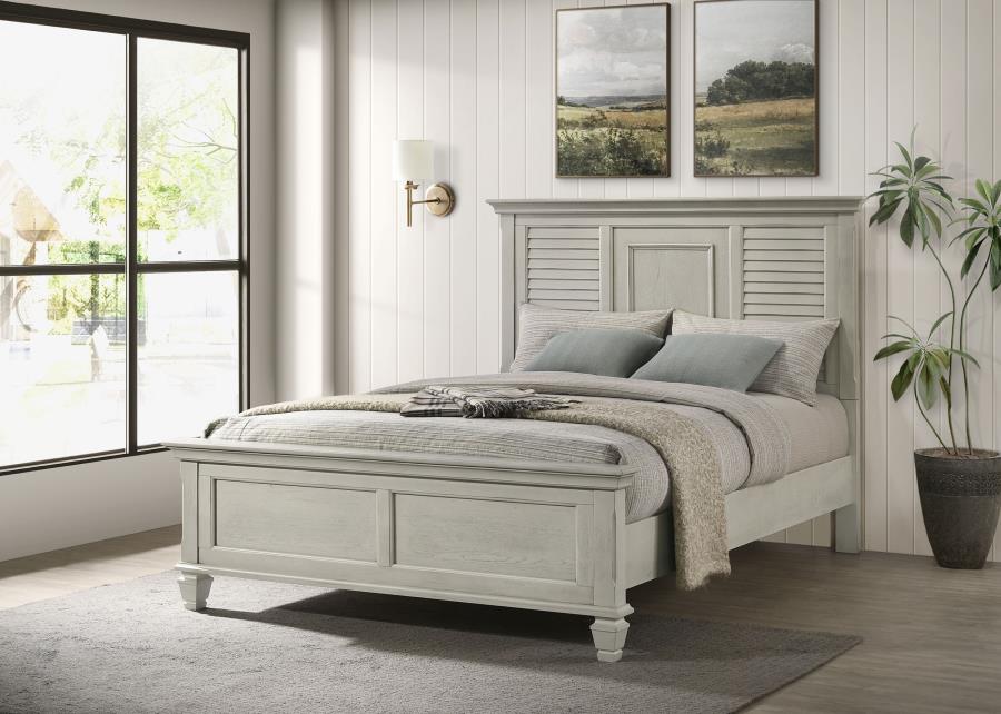 Franco Wood Queen Panel Bed Distressed White | Queen | Ivory | Distressed White | 205331Q