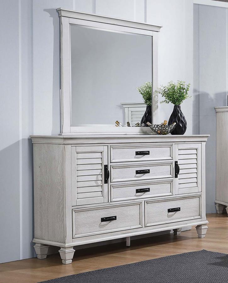 Franco 5-drawer Dresser with Mirror Distressed White | White | Distressed White | 205333M