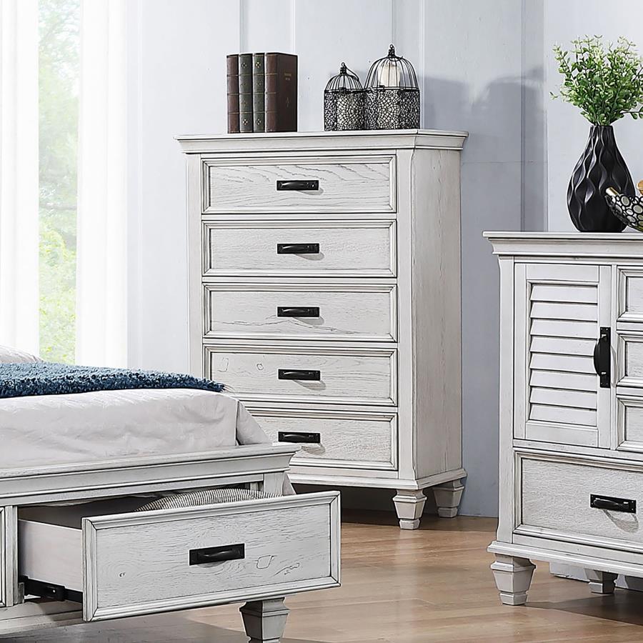 Franco 5-drawer Bedroom Chest Distressed White | Ivory | Distressed White | 205335