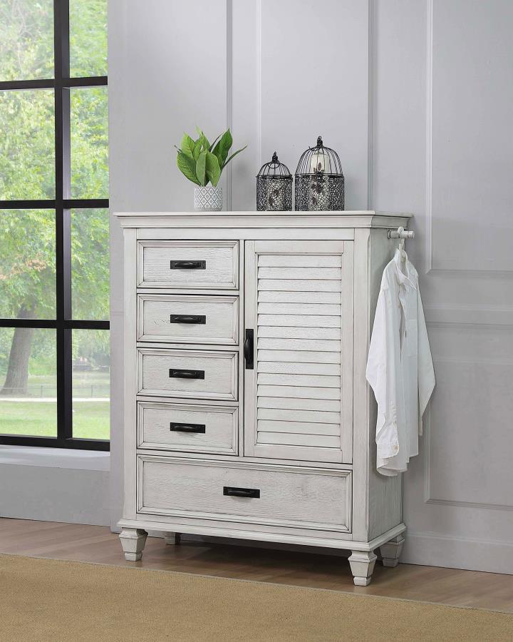 Franco 5-drawer Door Chest Distressed White | Ivory | Distressed White | 205338