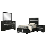 Miranda 4-piece Twin Bedroom Set Black | Gallery | 206360T-S4 206360F-S4 206360Q-S4 206361F-S4 206361Q-S4 206361T-S4 206360KE-S4 206361KE-S4 206360KW-S4 206361KW-S4 206360T-S5 206361T-S5 206360F-S5 206361F-S5 206360Q-S5 206361Q-S5 206360KE-S5 206361KE-S5 206360KW-S5 206361KW-S5