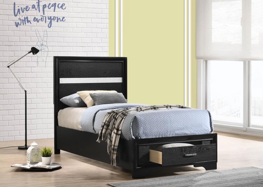 Miranda 51-inch Wood Twin Storage Panel Bed Black | Twin | Black | 206361T