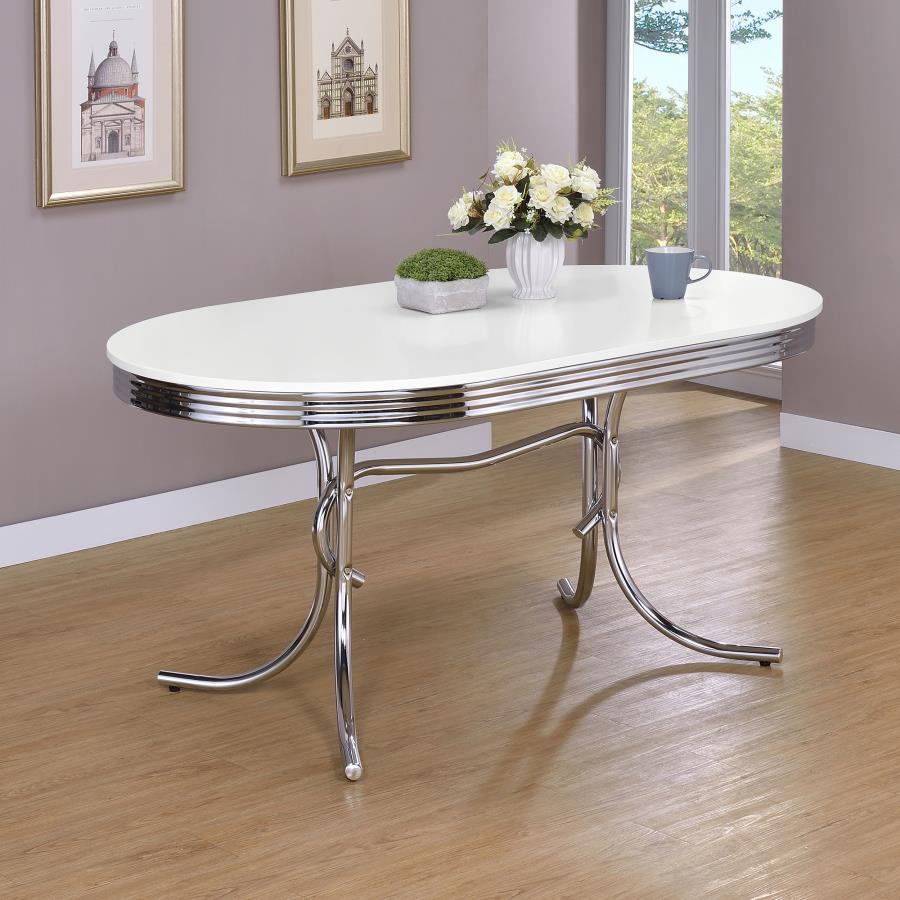 Retro Oval 60-inch Wood Top Dining Table White and Chrome | White | 2065