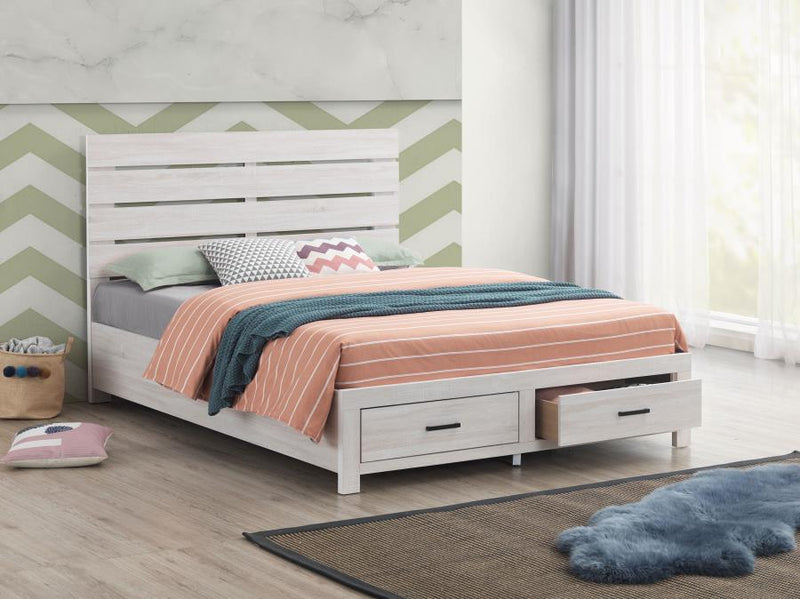Brantford Wood Storage Panel Bed Coastal White