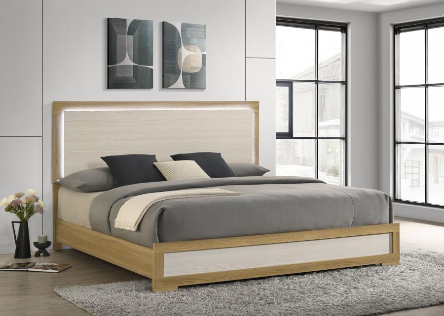 Hyland Eastern King Panel Bed LED Headboard Natural | Eastern King | Beige | Natural | 215651KE