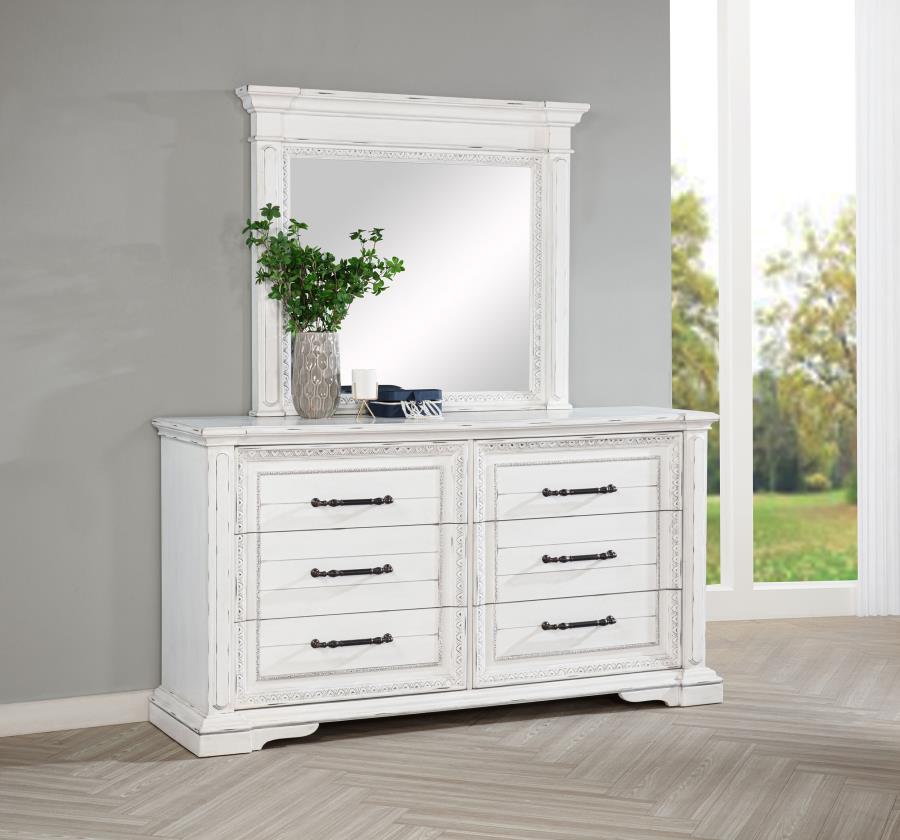 McKinney 6-drawer Bedroom Dresser with Mirror Vintage White | White | Vintage White | 215873M