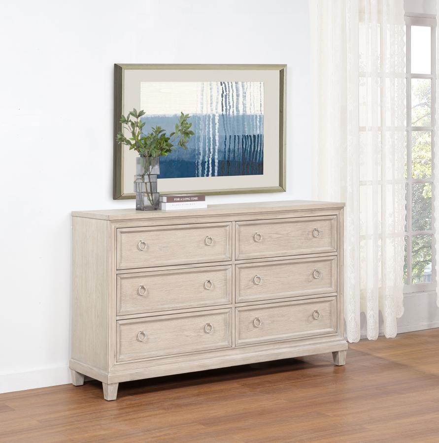 Pembroke 6-drawer Bedroom Dresser Cabinet Washed Oak | Full | Beige | Washed Oak | 215923
