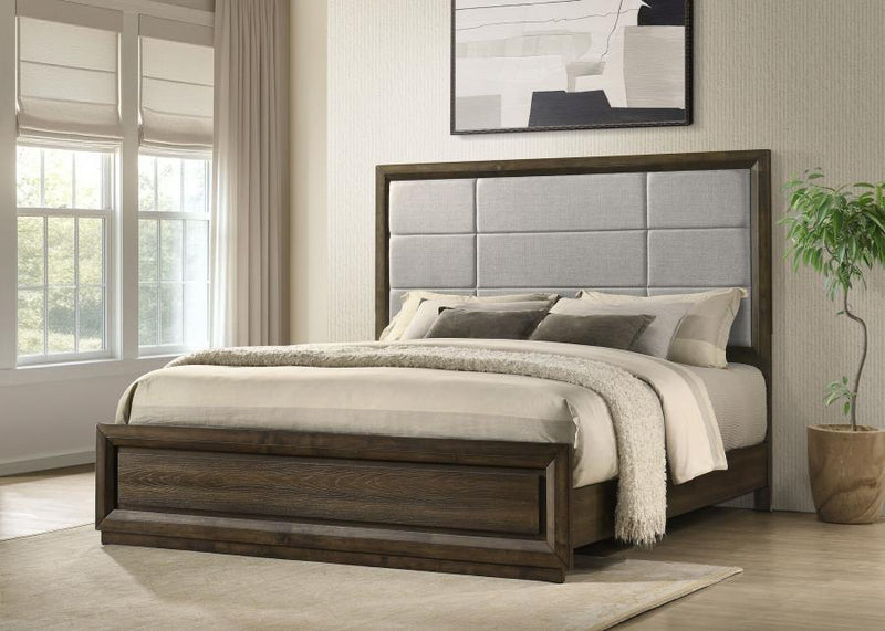 Atlas 63-inch Upholstered Panel Bed Grey and Dark Oak