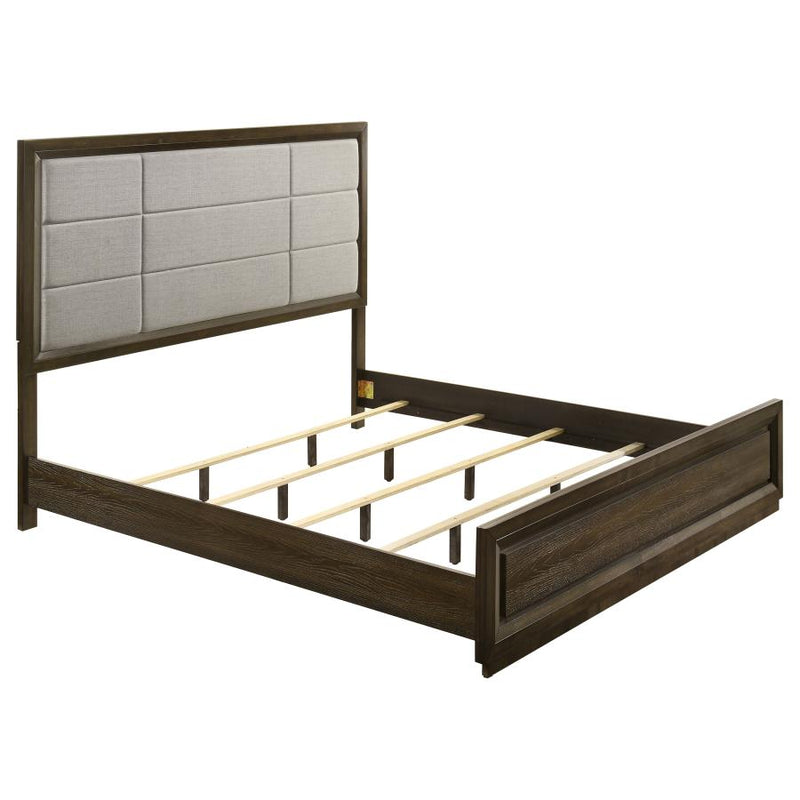 Atlas 63-inch Upholstered Panel Bed Grey and Dark Oak