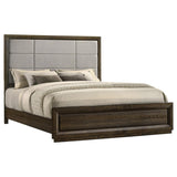 Atlas 63-inch California King Upholstered Panel Bed Grey and Dark Oak | Brown | Dark Oak | 215971KW