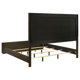 Atlas 63-inch California King Upholstered Panel Bed Grey and Dark Oak | Brown | Dark Oak | 215971KW