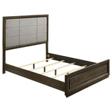 Atlas 64-inch Queen Upholstered Panel Bed Grey and Dark Oak | Queen | Brown | Dark Oak | 215971Q