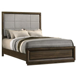 Atlas 64-inch Queen Upholstered Panel Bed Grey and Dark Oak | Queen | Brown | Dark Oak | 215971Q