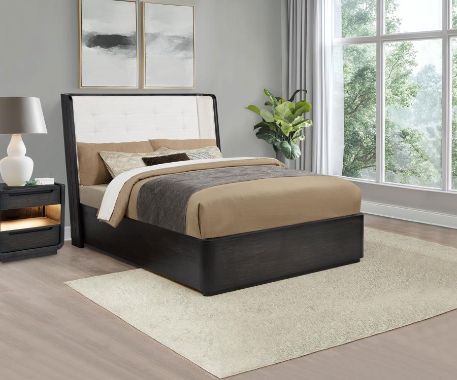 Leandro 55-inch Queen Wingback Bed Burnished Black | Queen | Black | Burnished Black | 222491Q