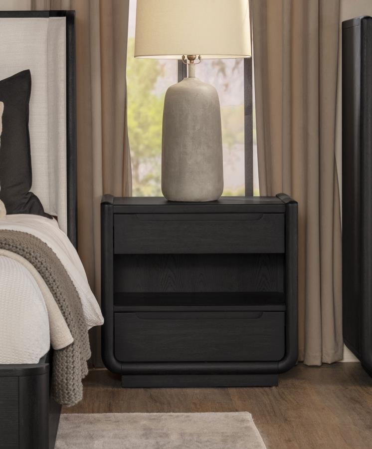 Leandro 2-drawer LED Nightstand with USB Burnished Black | Black | Burnished Black | 222492