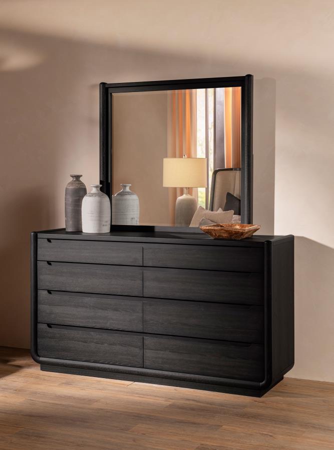 Leandro 8-drawer Bedroom Dresser with Mirror Burnished Black | Black | Burnished Black | 222493M