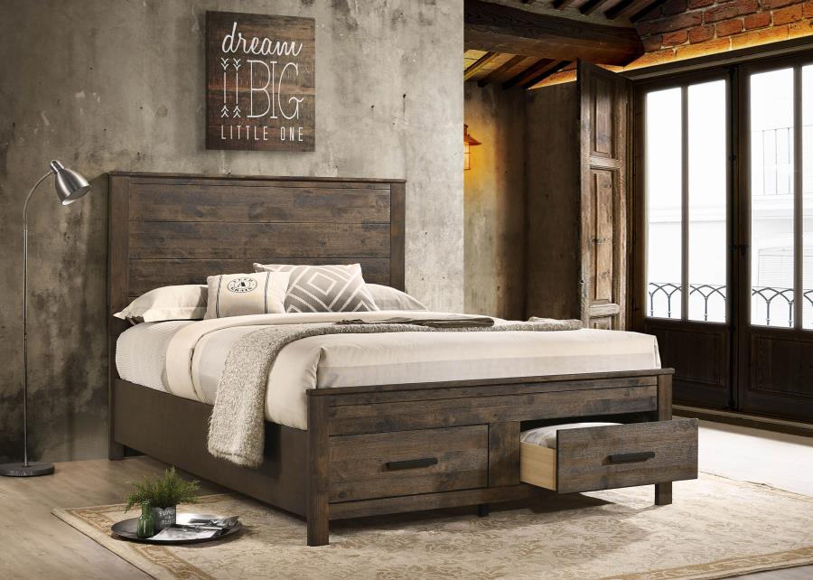Woodmont Wood Queen Storage Panel Bed Rustic Golden Brown | Queen | Brown | Rustic Golden Brown | 222631Q