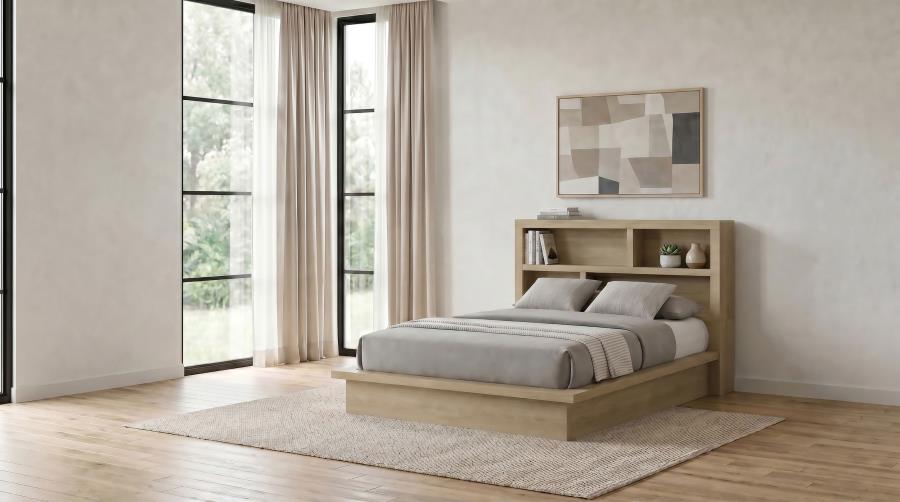 Hendricks Queen Bookcase Headboard Platform Bed Light Oak | Queen | Beige | Light Oak | 222650Q