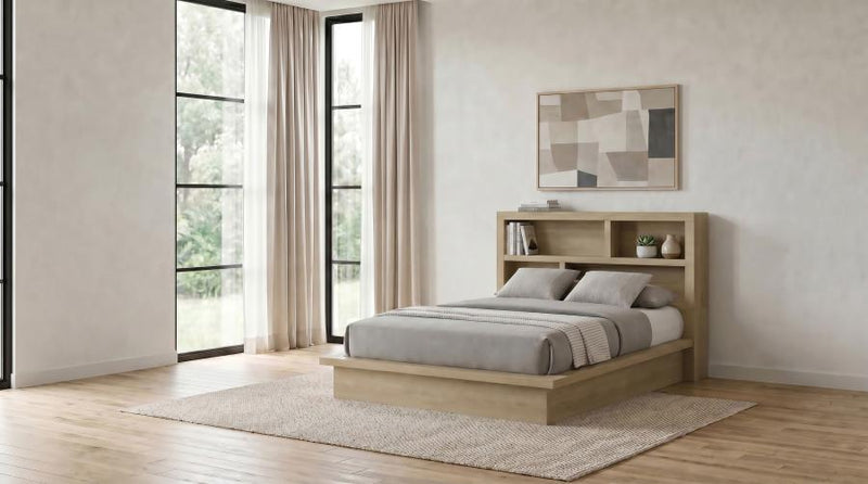 Hendricks Bookcase Headboard Platform Bed Light Oak