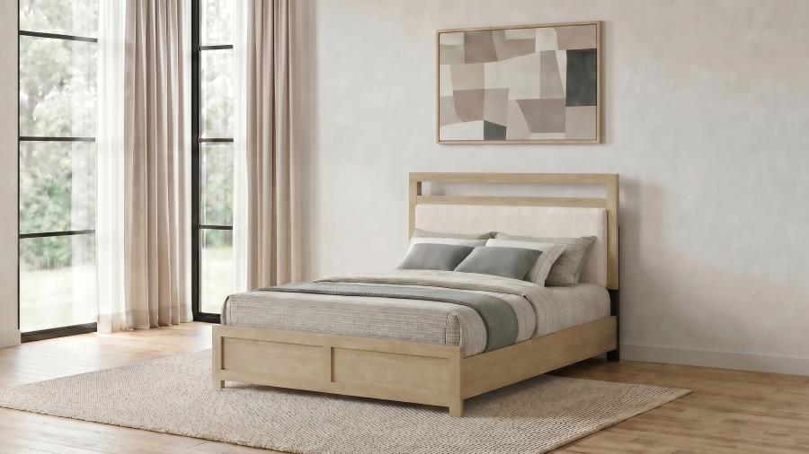 Hendricks Queen Panel Headboard Platform Bed Light Oak | Queen | Ivory | Light Oak / Cream | 222651Q