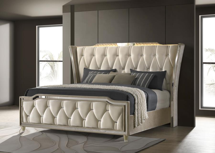 Lorient Eastern King LED Upholstered Bed Ivory and Camel | Eastern King | Ivory | Ivory / Camel | 222661KE