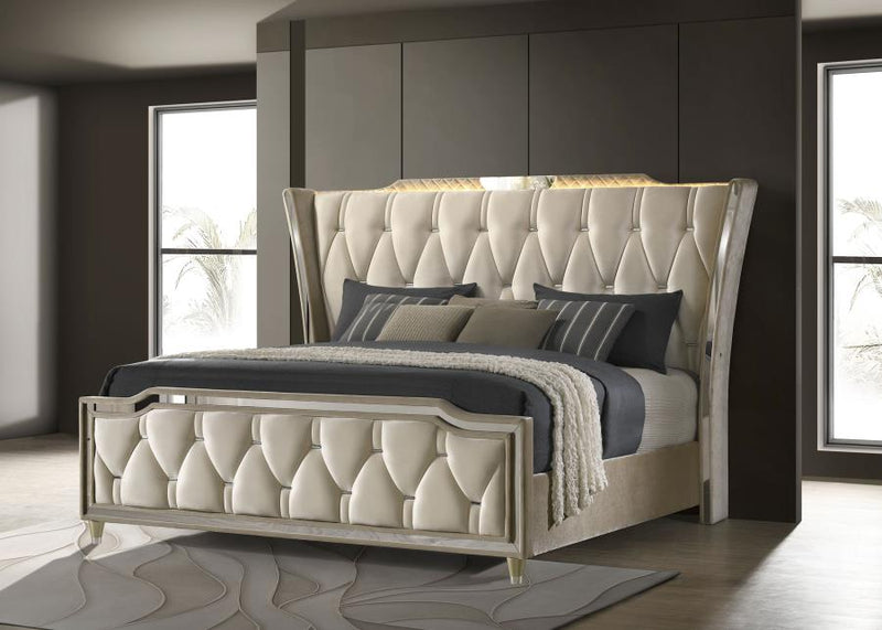 Lorient LED Upholstered Bed Ivory and Camel