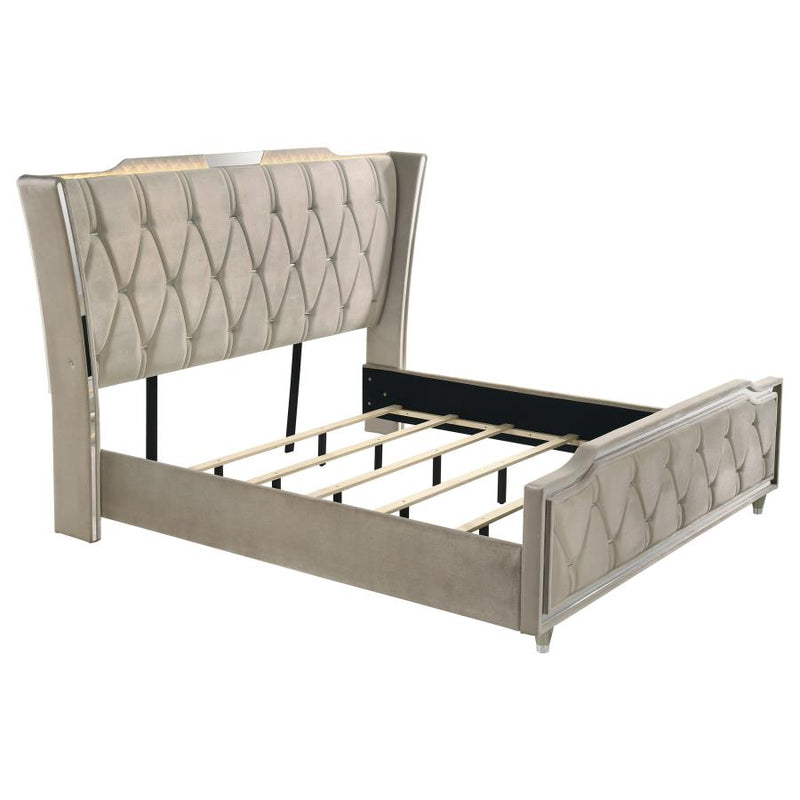 Lorient LED Upholstered Bed Ivory and Camel