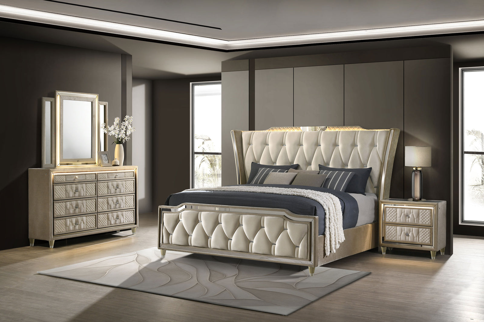 Lorient 4-piece Queen Bedroom Set Ivory and Camel | Queen / 4-piece / Standard | 222661Q-S4