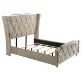 Lorient Queen LED Upholstered Wingback Bed Ivory and Camel | Queen | Ivory | Ivory / Camel | 222661Q
