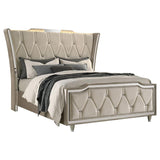 Lorient Queen LED Upholstered Wingback Bed Ivory and Camel | Queen | Ivory | Ivory / Camel | 222661Q