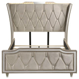 Lorient Queen LED Upholstered Wingback Bed Ivory and Camel | Queen | Ivory | Ivory / Camel | 222661Q