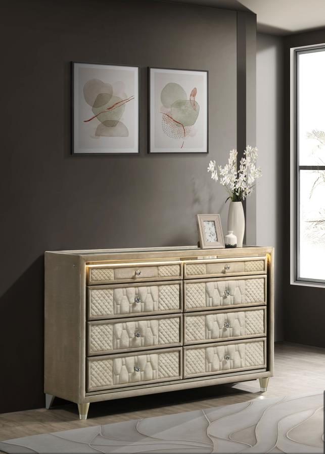 Lorient 8-drawer LED Bedroom Dresser Cabinet Ivory and Camel | Ivory | Ivory / Camel | 222663