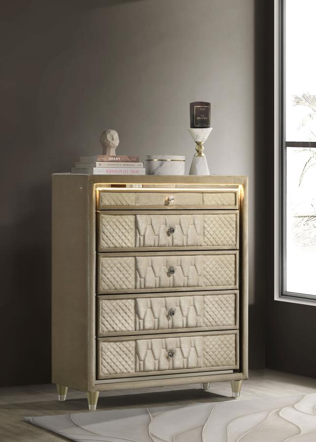 Lorient 5-drawer LED Chest of Drawers Ivory and Camel | Full | Ivory | Ivory / Camel | 222665