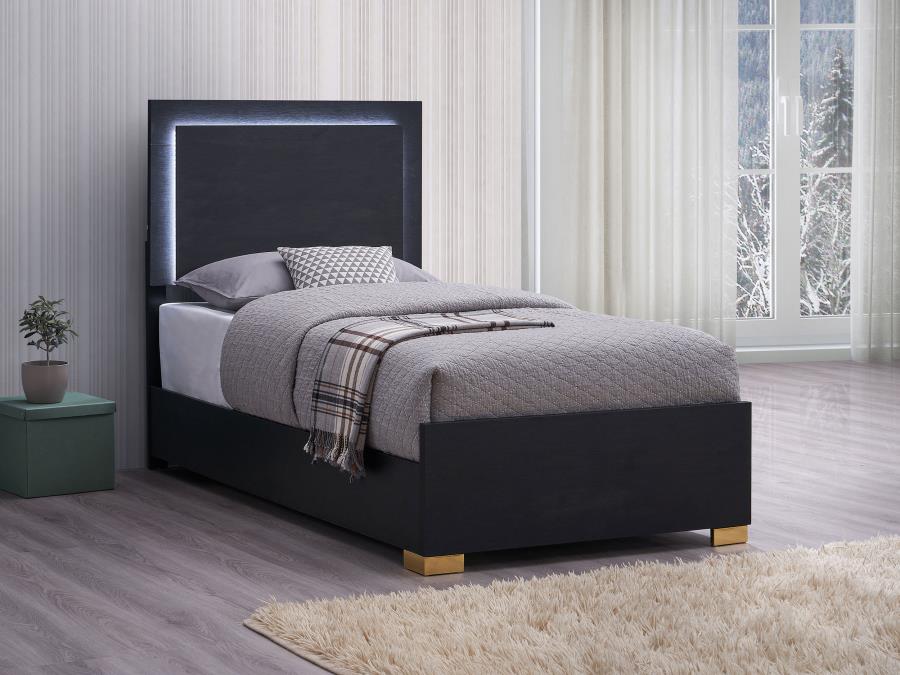 Marceline Wood Twin LED Panel Bed Black | Twin | Black | 222831T
