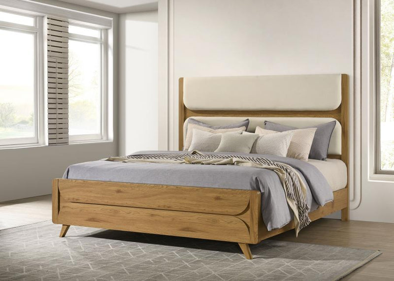 Bennett 78-inch Upholstered Panel Bed Cream and Light Oak