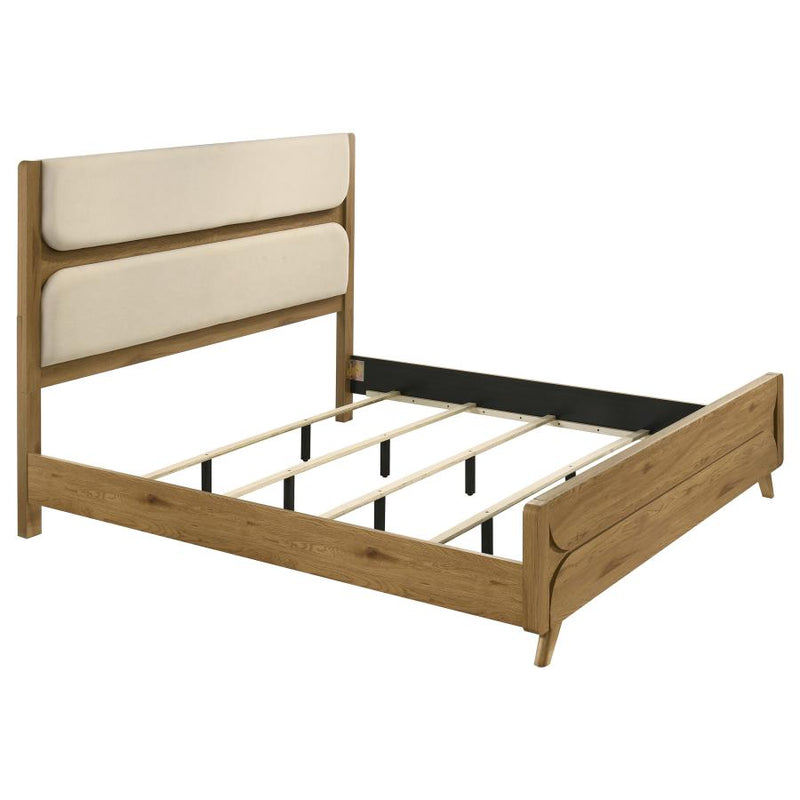 Bennett 78-inch Upholstered Panel Bed Cream and Light Oak