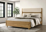 Bennett 78-inch Upholstered Panel Bed Cream and Light Oak