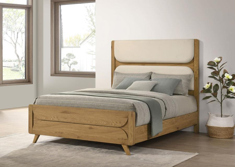 Bennett 63-inch Queen Upholstered Panel Bed Cream and Light Oak