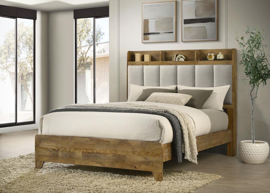 Henderson 57-inch Queen Bookcase Panel Bed Medium Oak | Queen | Brown | Medium Oak / Light Grey | 222971Q
