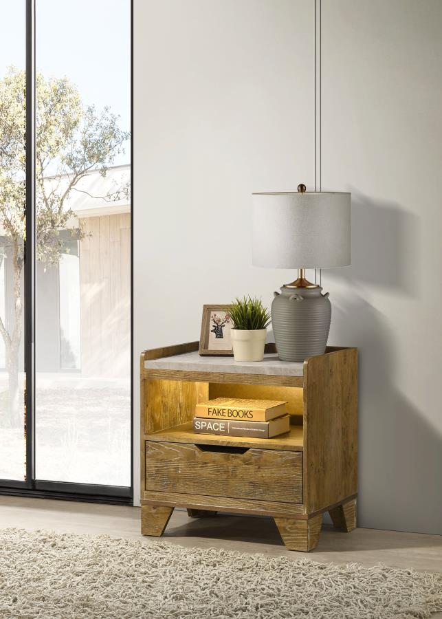 Henderson 1-drawer LED Nightstand Bedside Table Medium Oak | Brown | Medium Oak | 222972