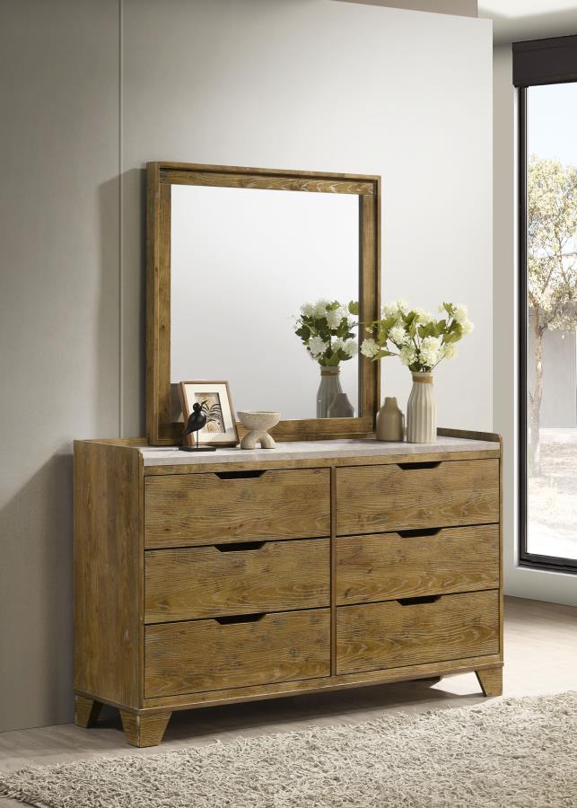 Henderson 6-drawer Bedroom Dresser with Mirror Medium Oak | Brown | Medium Oak | 222973M