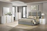 Ines 56-inch Fabric Upholstered Eastern King Panel Bed Grey | Grey | 223091GRYKE