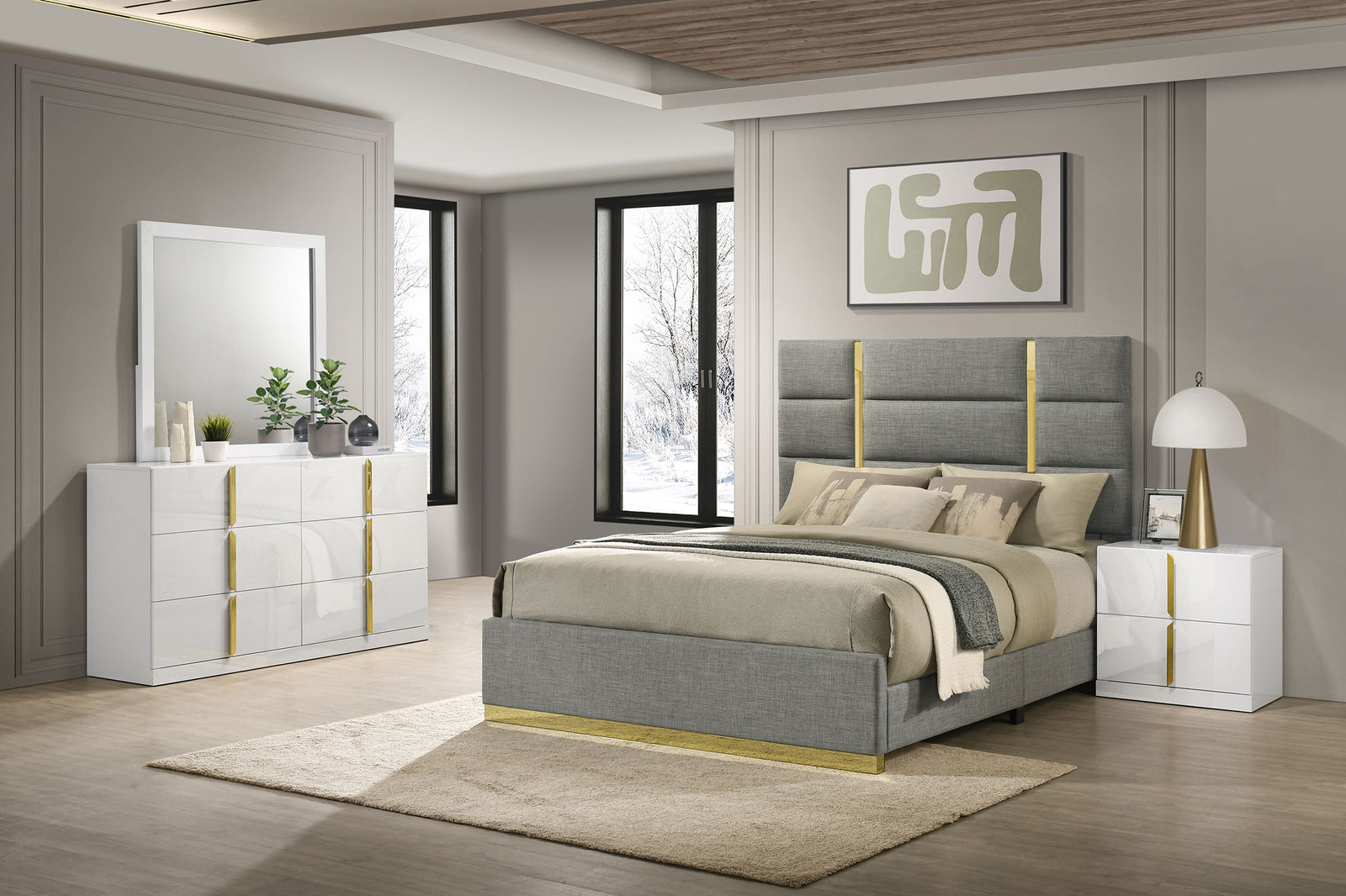 Ines 4-piece Queen Bedroom Set Grey and White High Gloss | Queen / 4-piece / 223091GRYQ-S4 | 223091GRYQ-S4