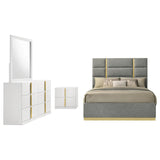 Ines 4-piece Queen Bedroom Set Grey and White High Gloss | Gallery | 223091GRYQ-S4 223091NVYQ-S4 223091GRYKE-S4 223091NVYKE-S4 223091GRYQ-S5 223091NVYQ-S5 223091GRYKE-S5 223091NVYKE-S5