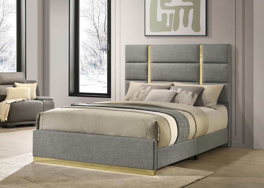 Ines 56-inch Fabric Upholstered Queen Panel Bed Grey | King | Grey | 223091GRYQ