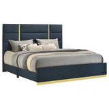 Ines 56-inch Fabric Upholstered Eastern King Panel Bed Navy | Blue | Navy | 223091NVYKE