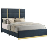 Ines 56-inch Fabric Upholstered Queen Panel Bed Navy | Blue | Navy | 223091NVYQ