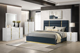 Ines 56-inch Fabric Upholstered Queen Panel Bed Navy | Blue | Navy | 223091NVYQ