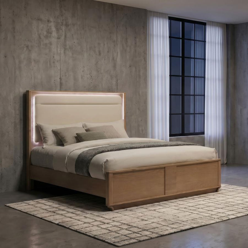 Leanne LED Panel Bed Off White and Light Oak